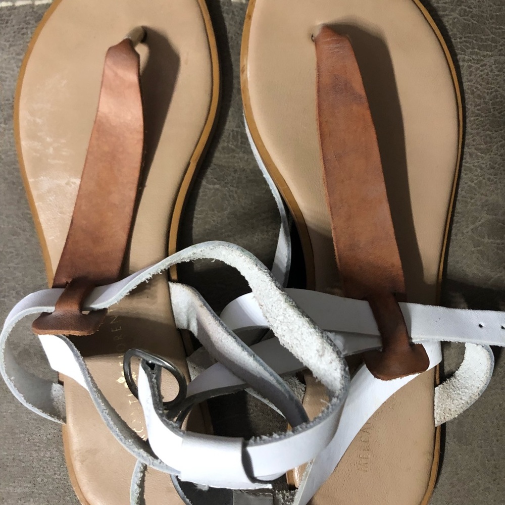 White and tan size 10 Italian made sandals.
